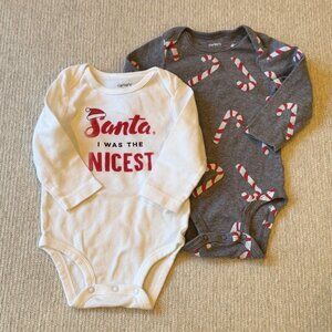 Carters Baby Christmas Onesies 6-9 Months Santa Candy Cane Lot of 2